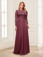 Lorelei plum front view mother of the bride dress