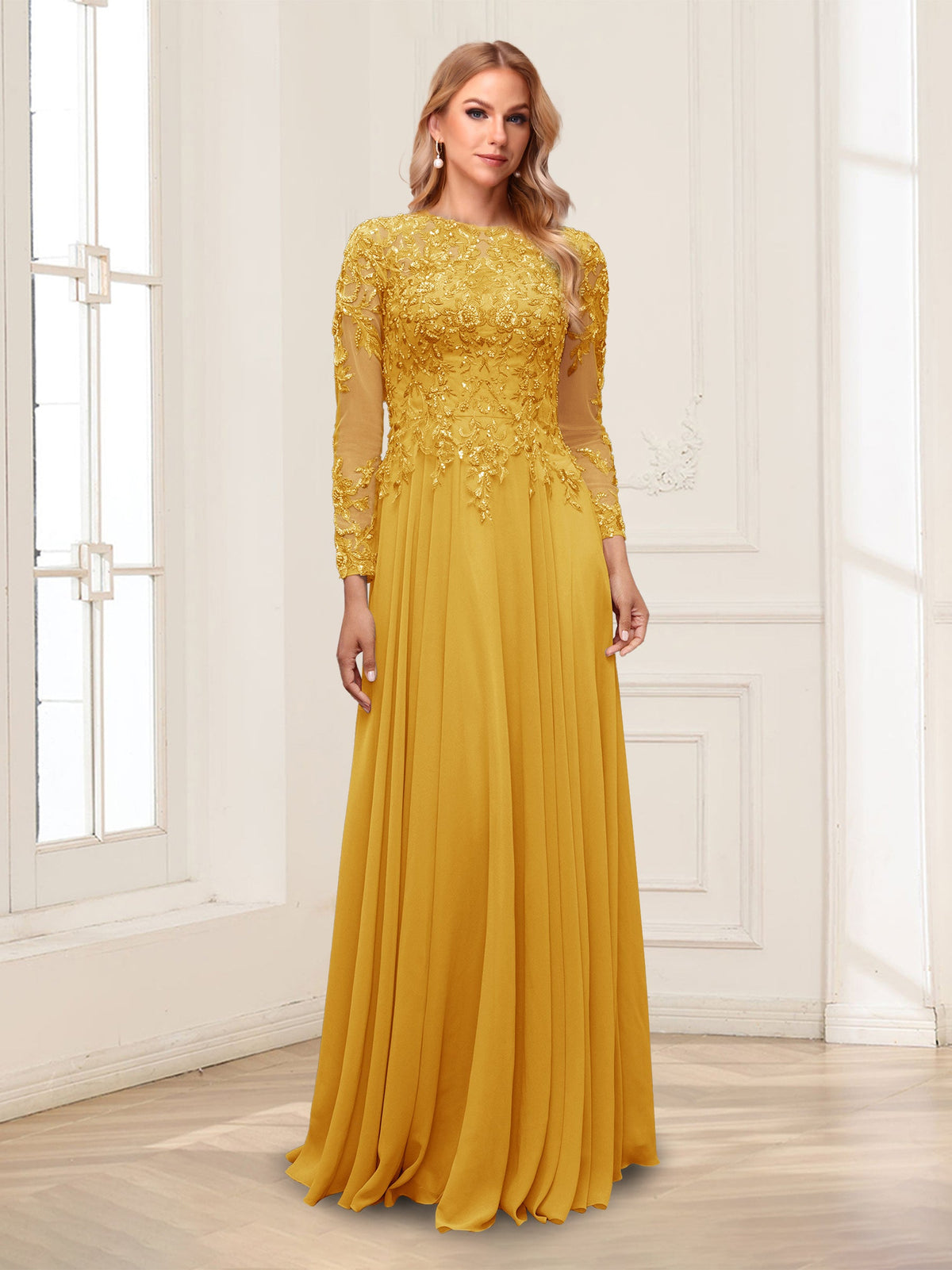 Lorelei gold alternate front view 2 mother of the bride dress