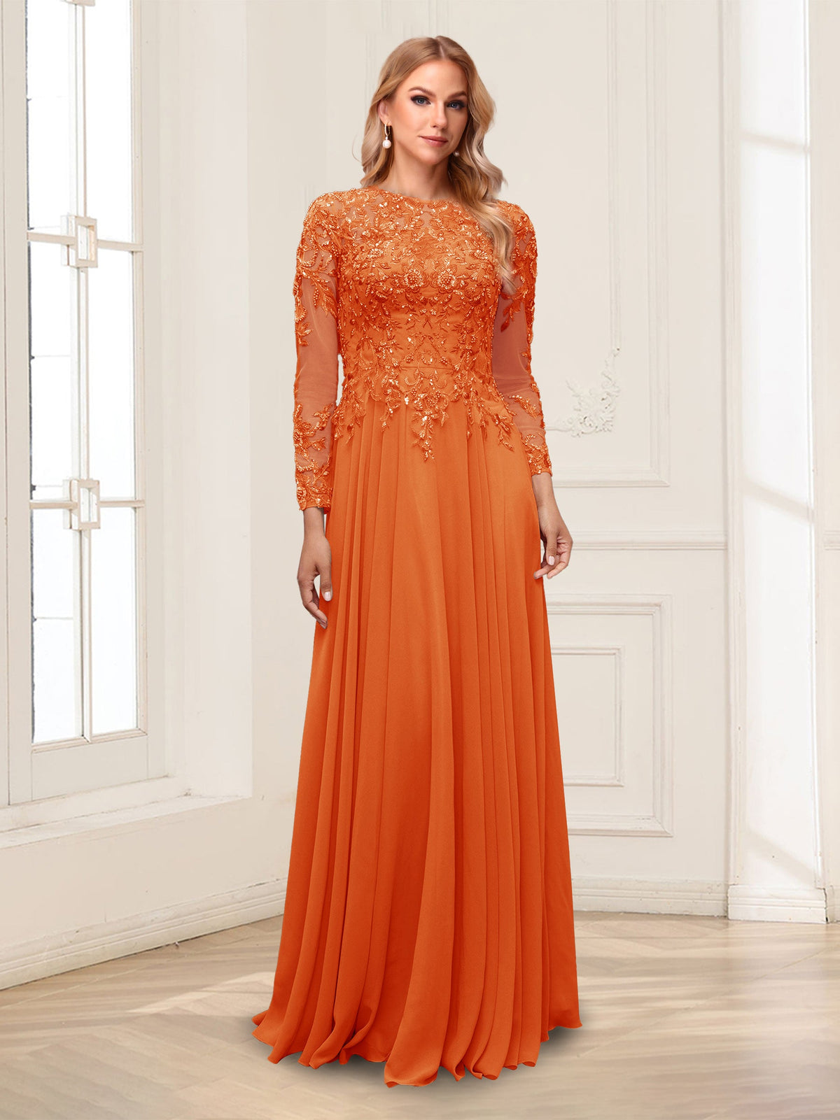 Lorelei orange front view mother of the bride dress