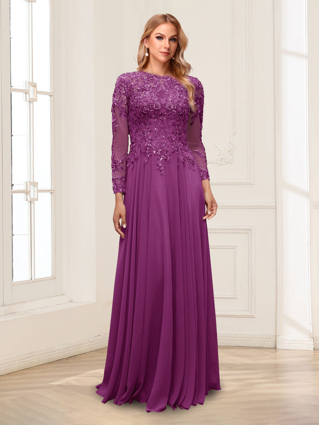 Ophelia Rue Orchid front view mother of the bride dress