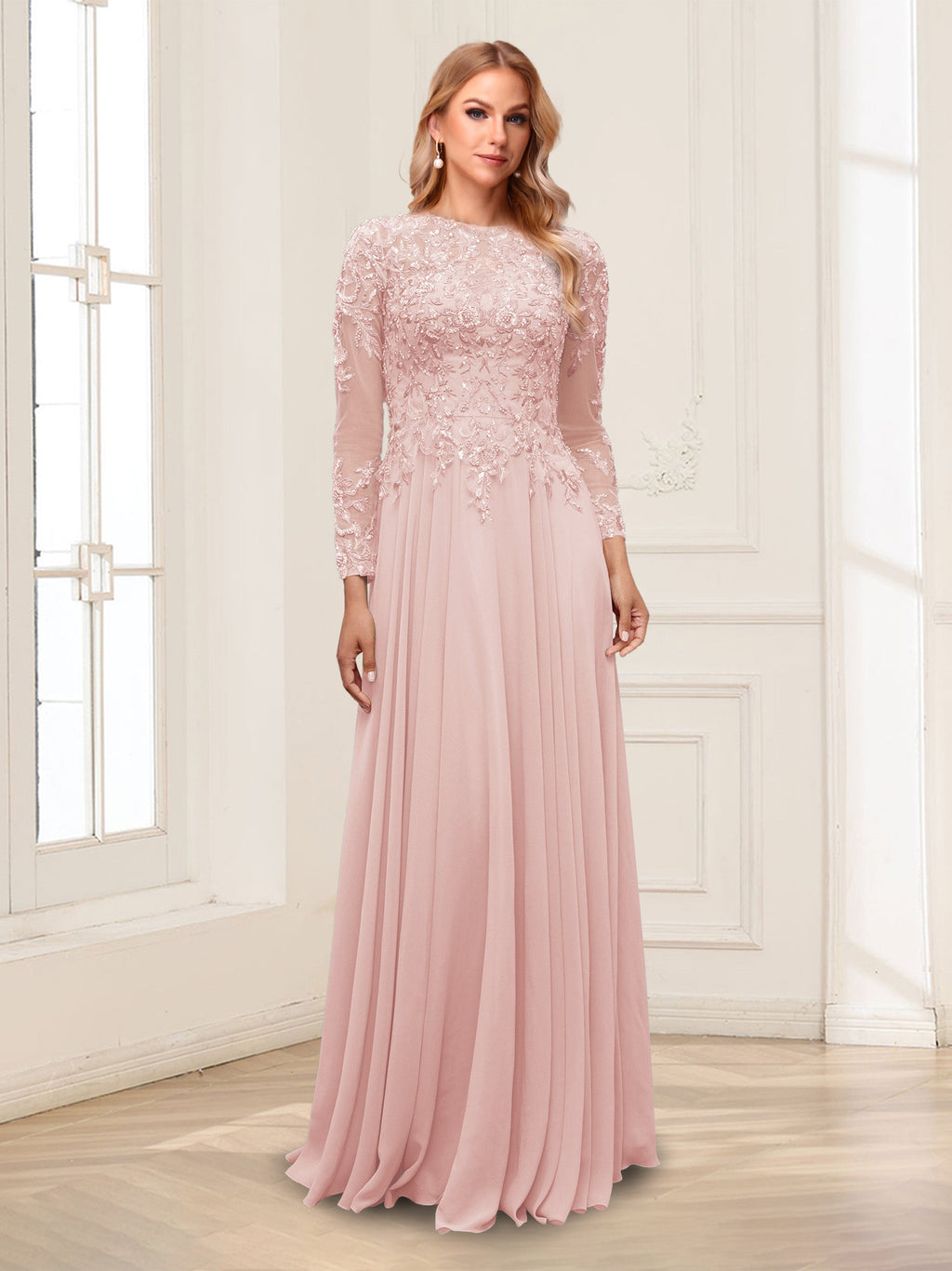 Ophelia Rue Pearl Pink back view mother of the bride dress