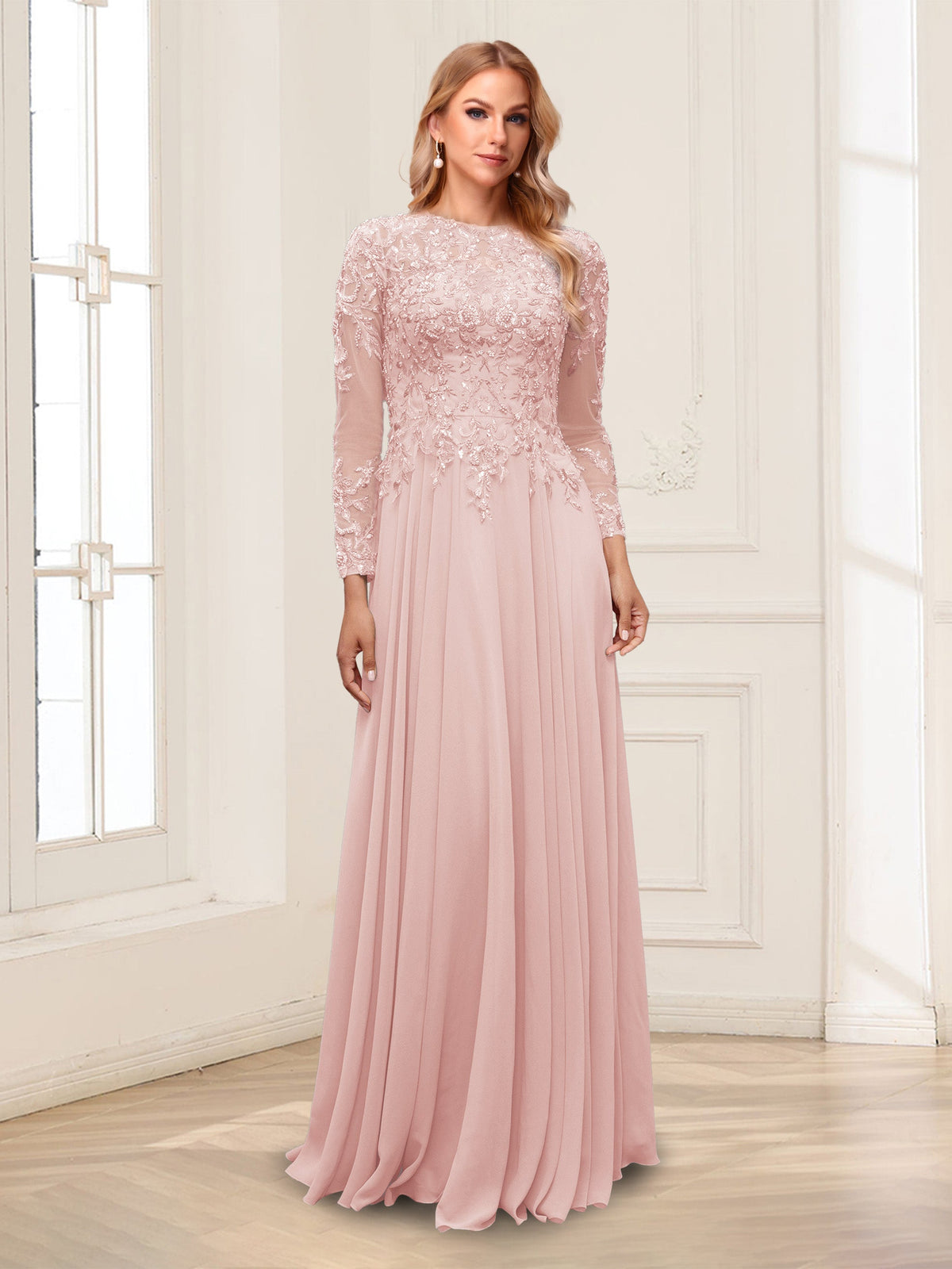 Ophelia Rue Pearl Pink back view mother of the bride dress