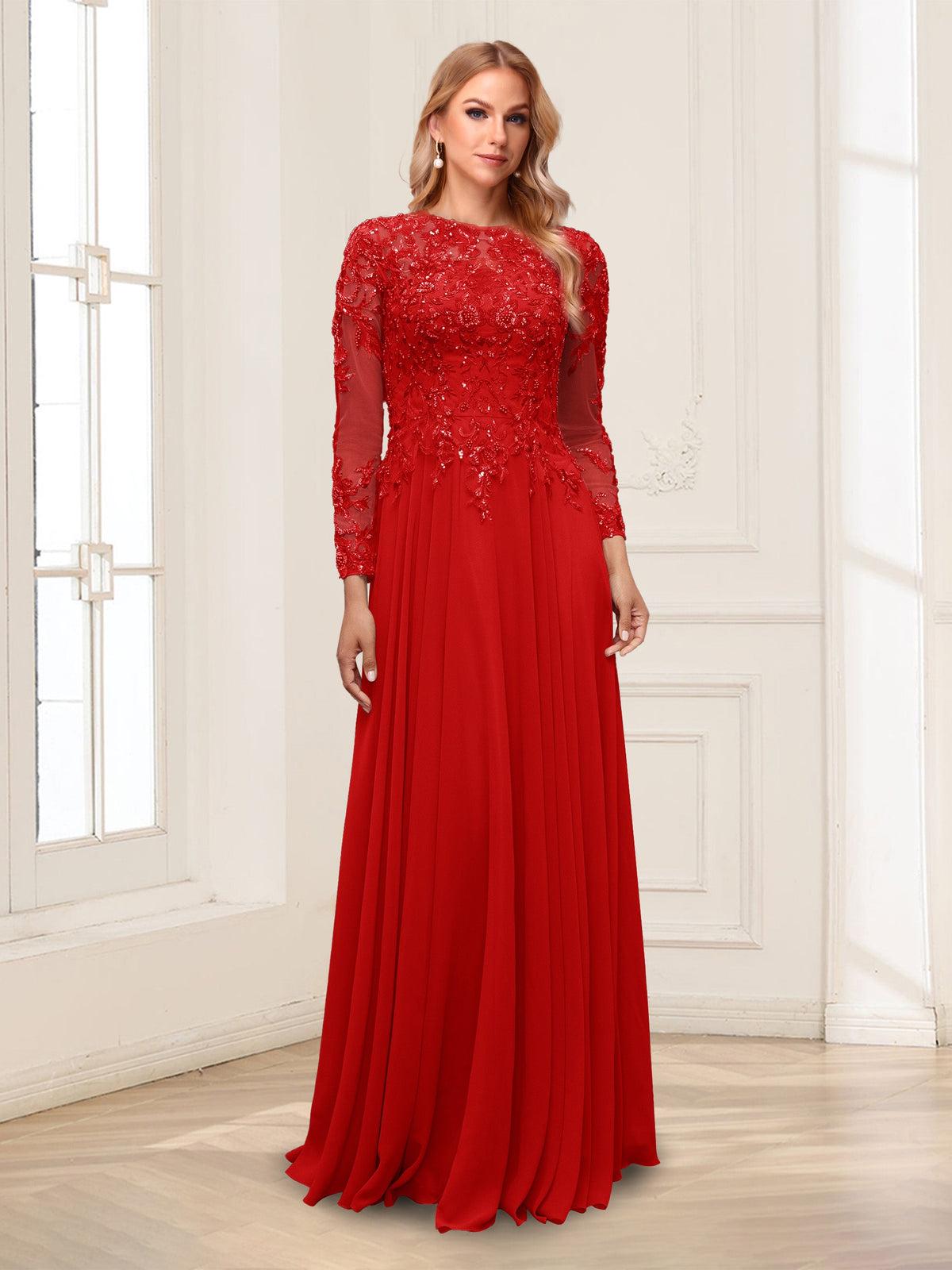 Ophelia Rue Red front view mother of the bride dress