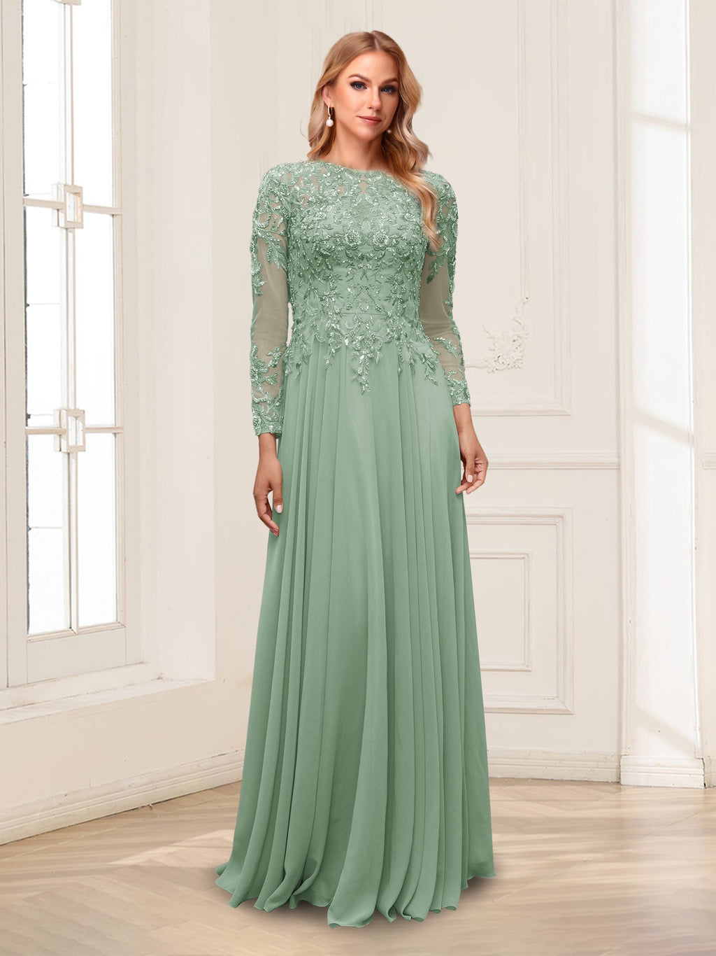 Lorelei sage green alternate front view 2 mother of the bride dress