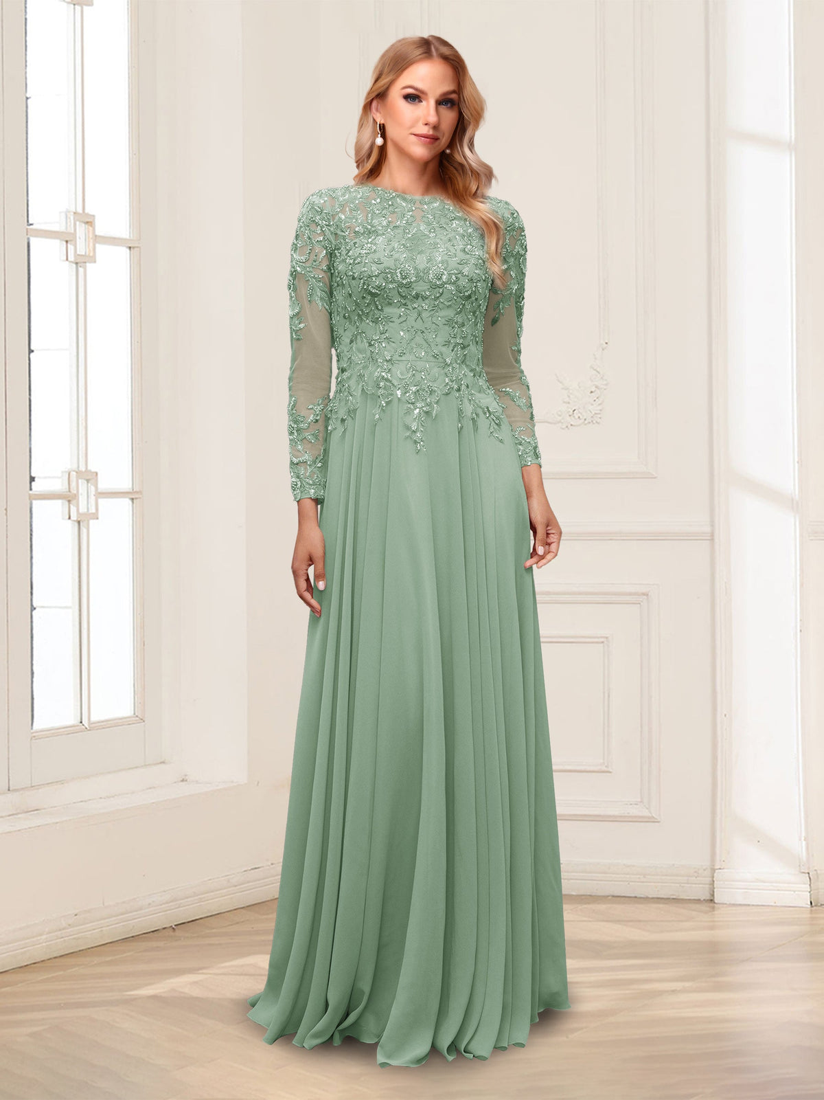 Lorelei sage green alternate front view 2 mother of the bride dress