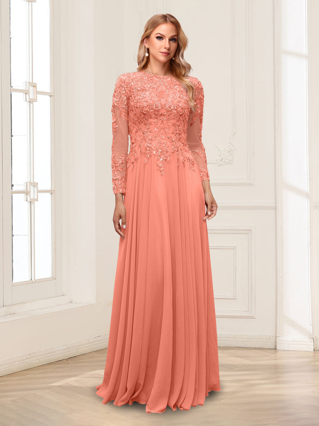 Ophelia Rue Coral back view mother of the bride dress