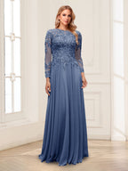 Lorelei steel blue front view mother of the bride dress