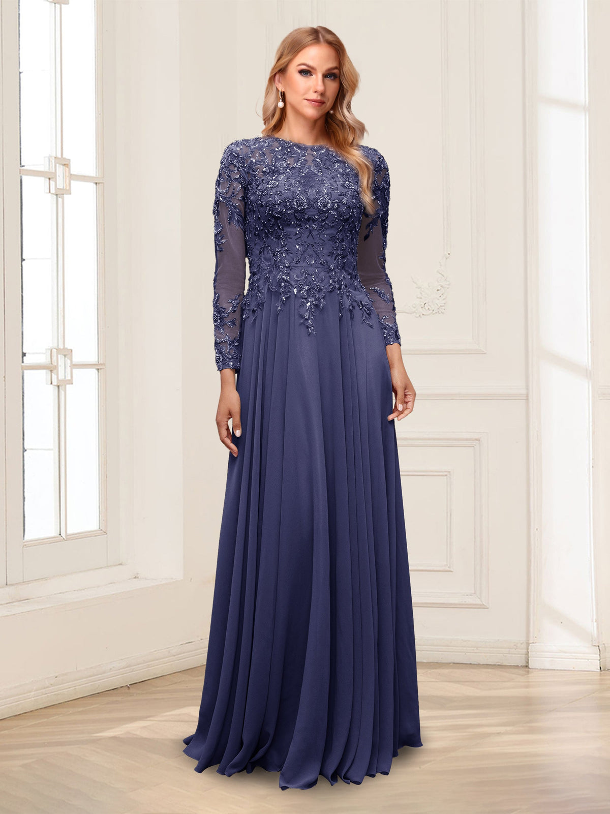 Lorelei dusty blue alternate front view 2 mother of the bride dress