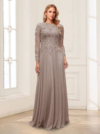 Ophelia Rue Taupe front view mother of the bride dress