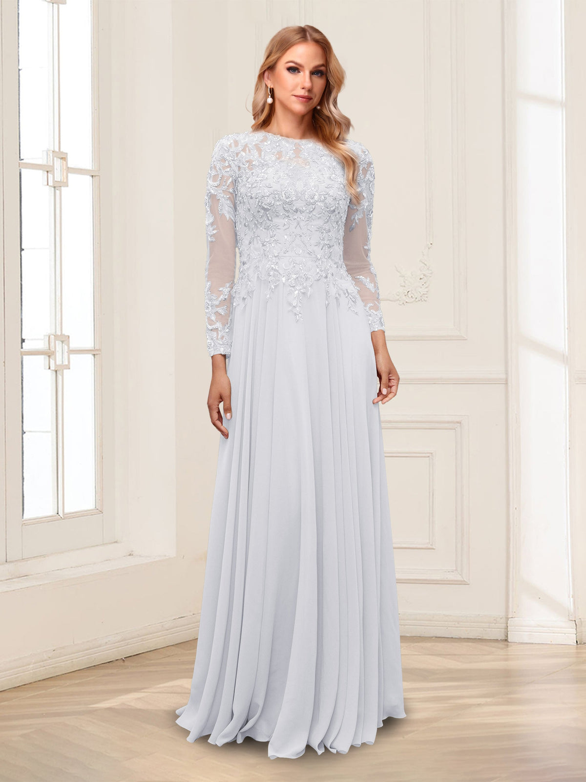 Lorelei white front view mother of the bride dress