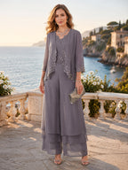 Mila Elise Steel Grey front view mother of the bride dress