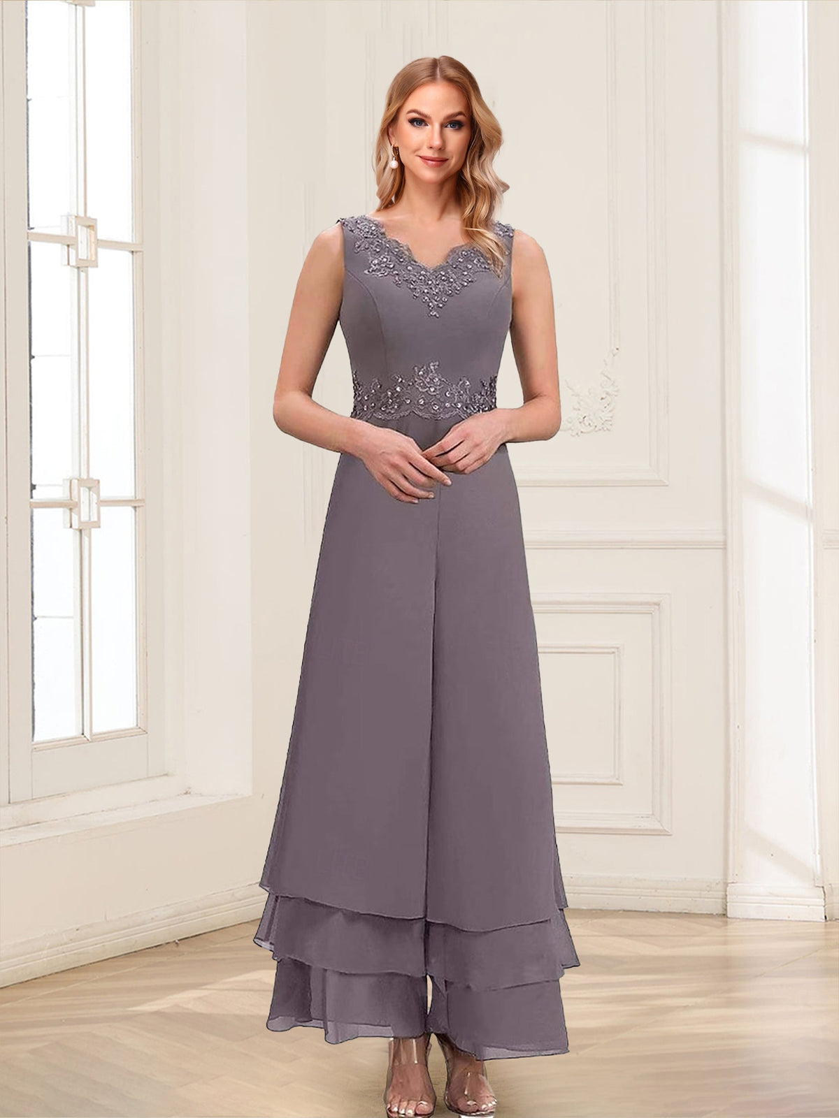 Mila Elise Steel Grey side view mother of the bride dress