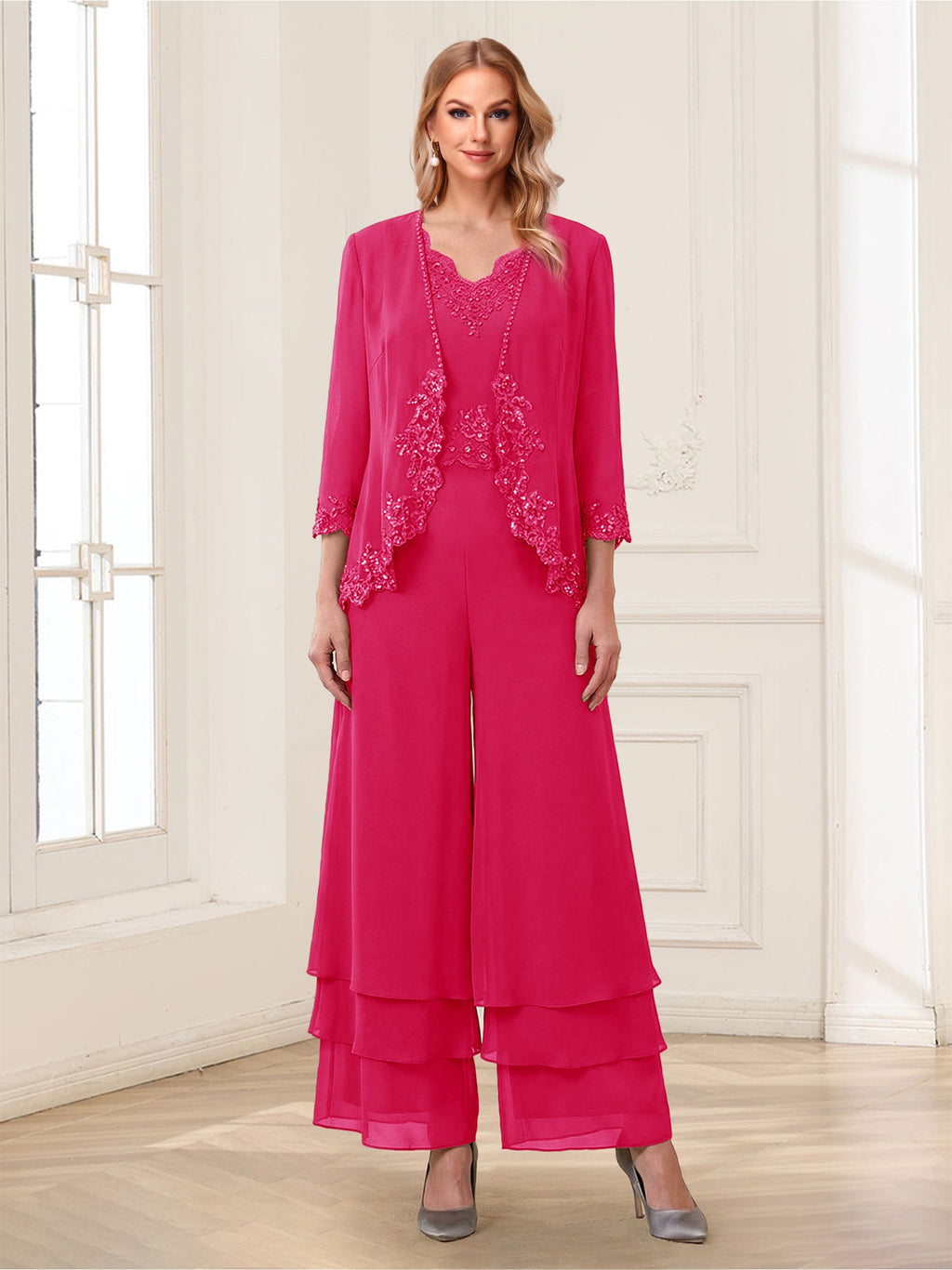 Mila Elise Fuchsia back view mother of the bride dress