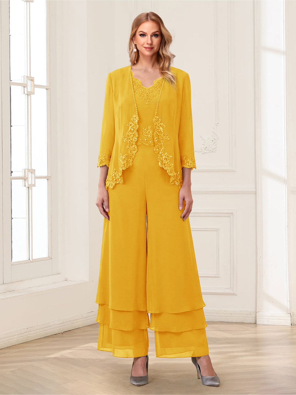 Mila Elise Gold front view mother of the bride dress