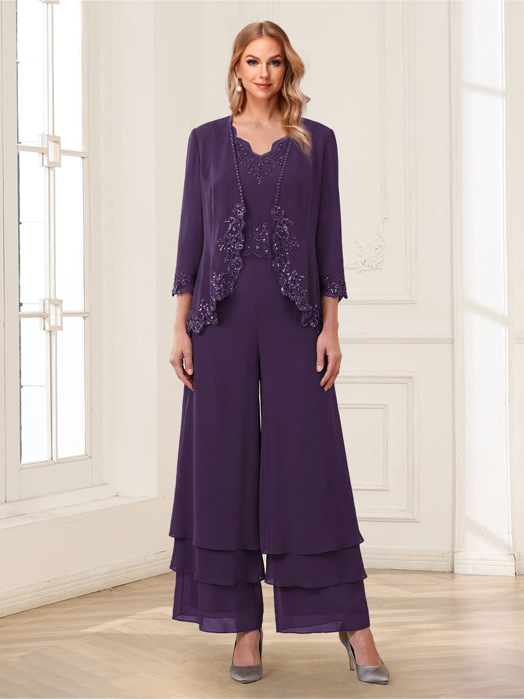 Mila Elise Grape front view mother of the bride dress