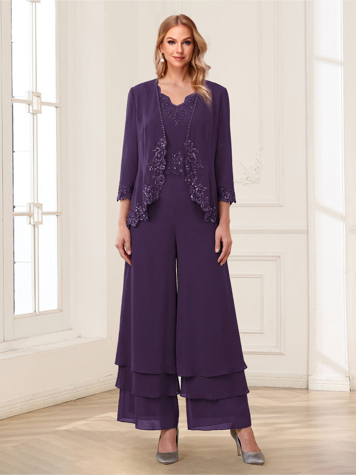 Mila Elise Grape front view mother of the bride dress