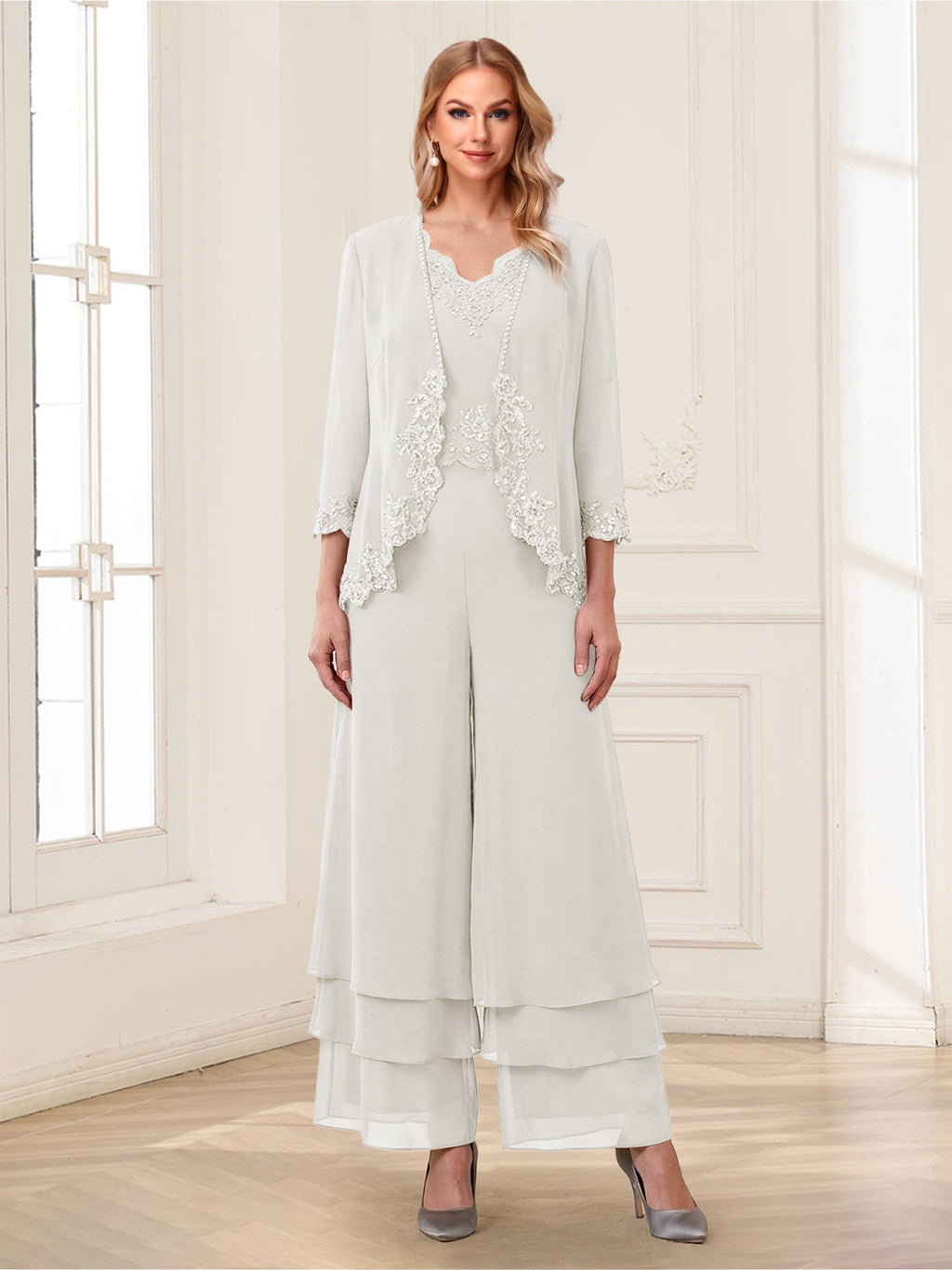 Mila Elise Ivory front view mother of the bride dress