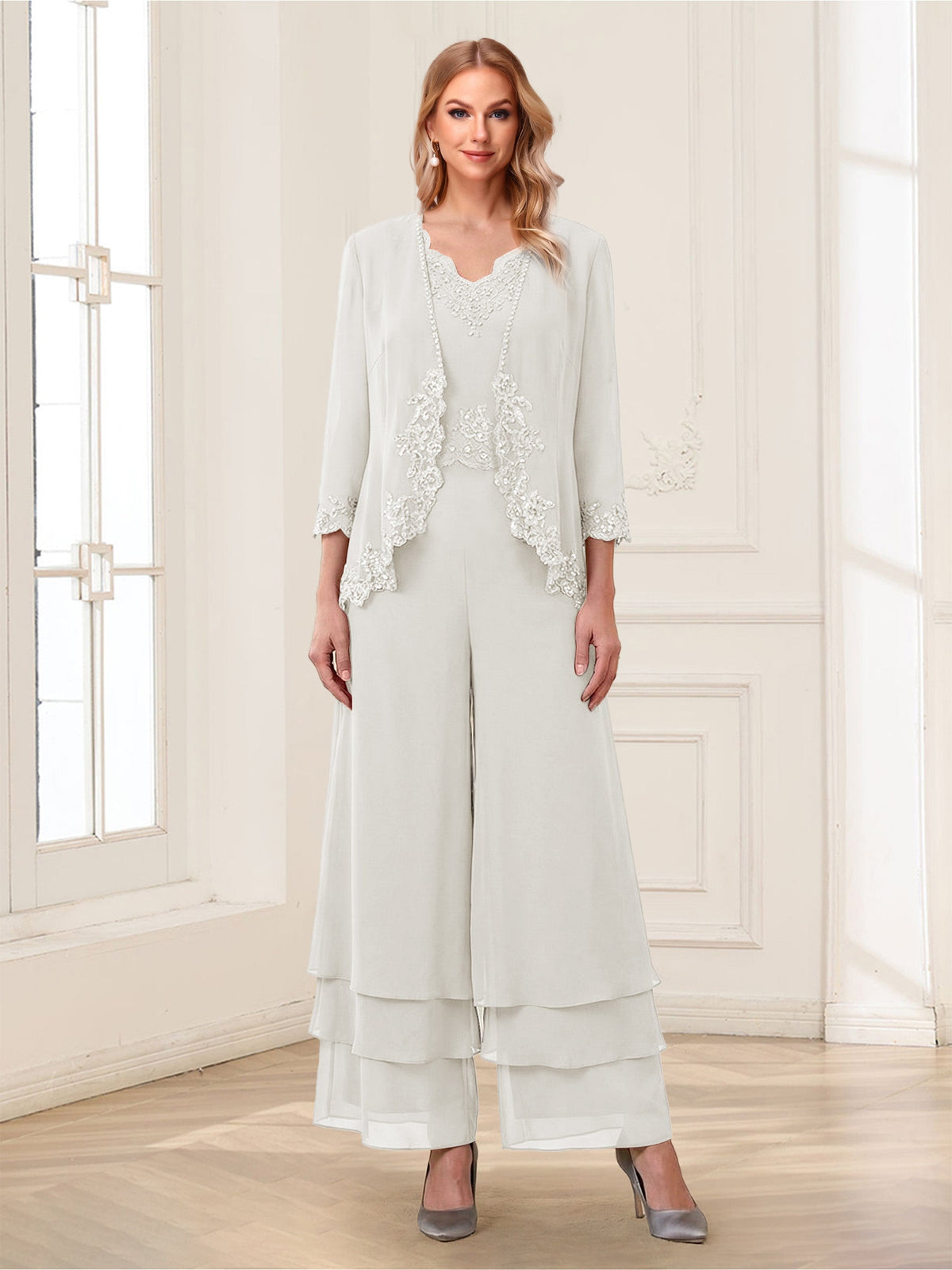 Mila Elise Ivory front view mother of the bride dress