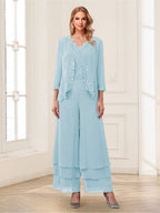 Mila Elise Sky Blue front view mother of the bride dress