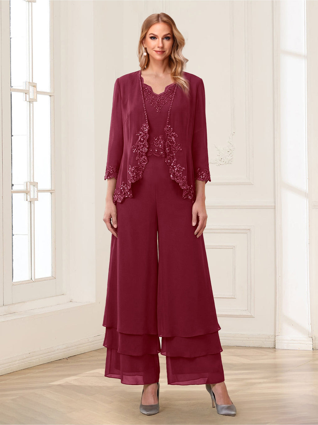 Mila Elise Burgundy back view mother of the bride dress