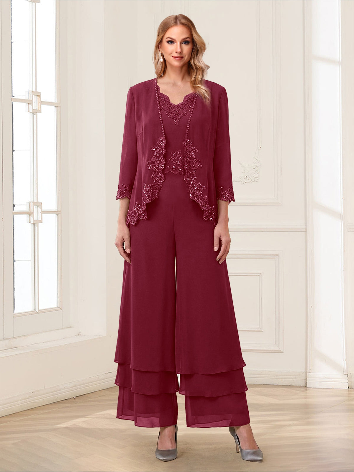 Mila Elise Burgundy back view mother of the bride dress