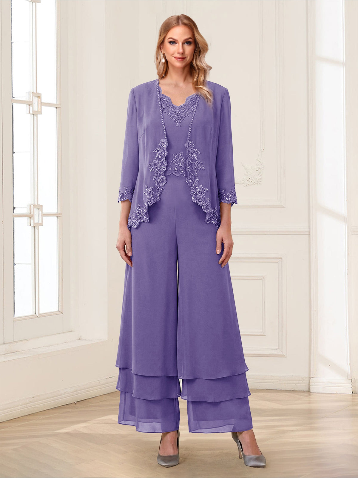 Mila Elise Lilac front view mother of the bride dress