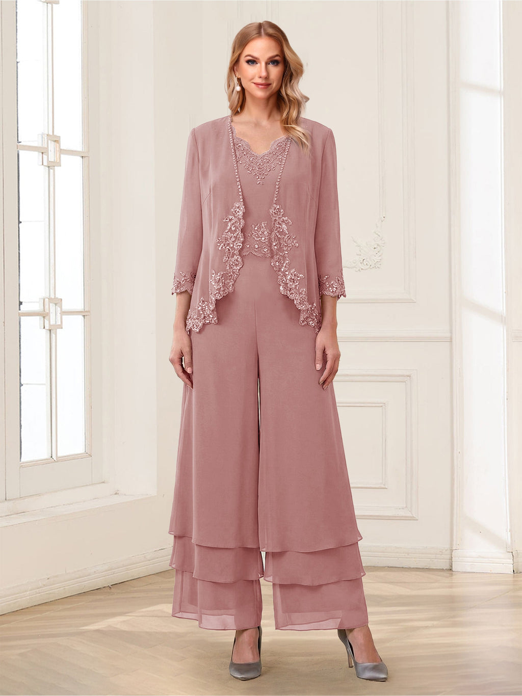 Mila Elise Mauve front view mother of the bride dress