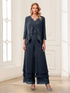 Mila Elise Navy Blue front view mother of the bride dress