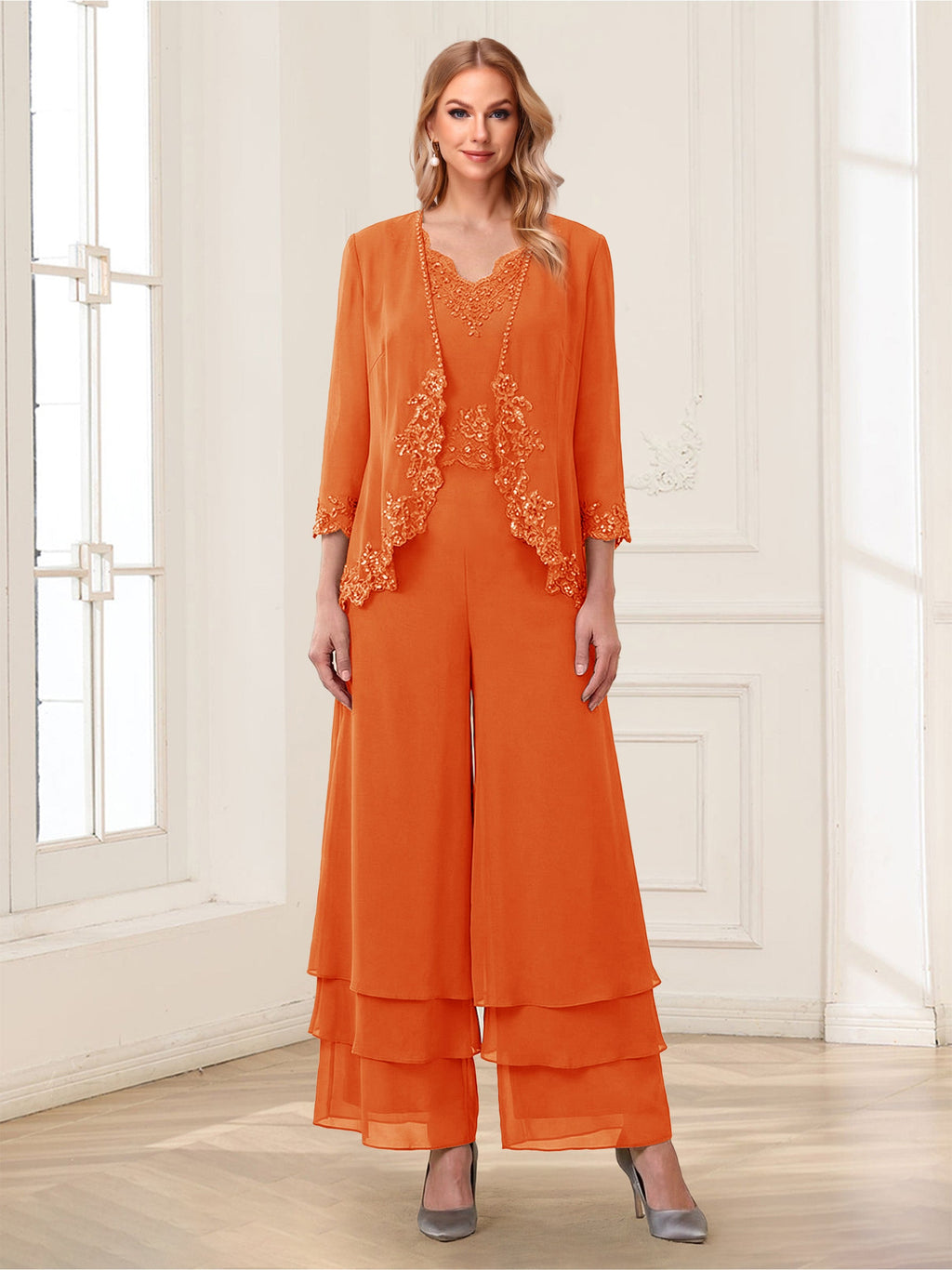 Mila Elise Orange front view mother of the bride dress