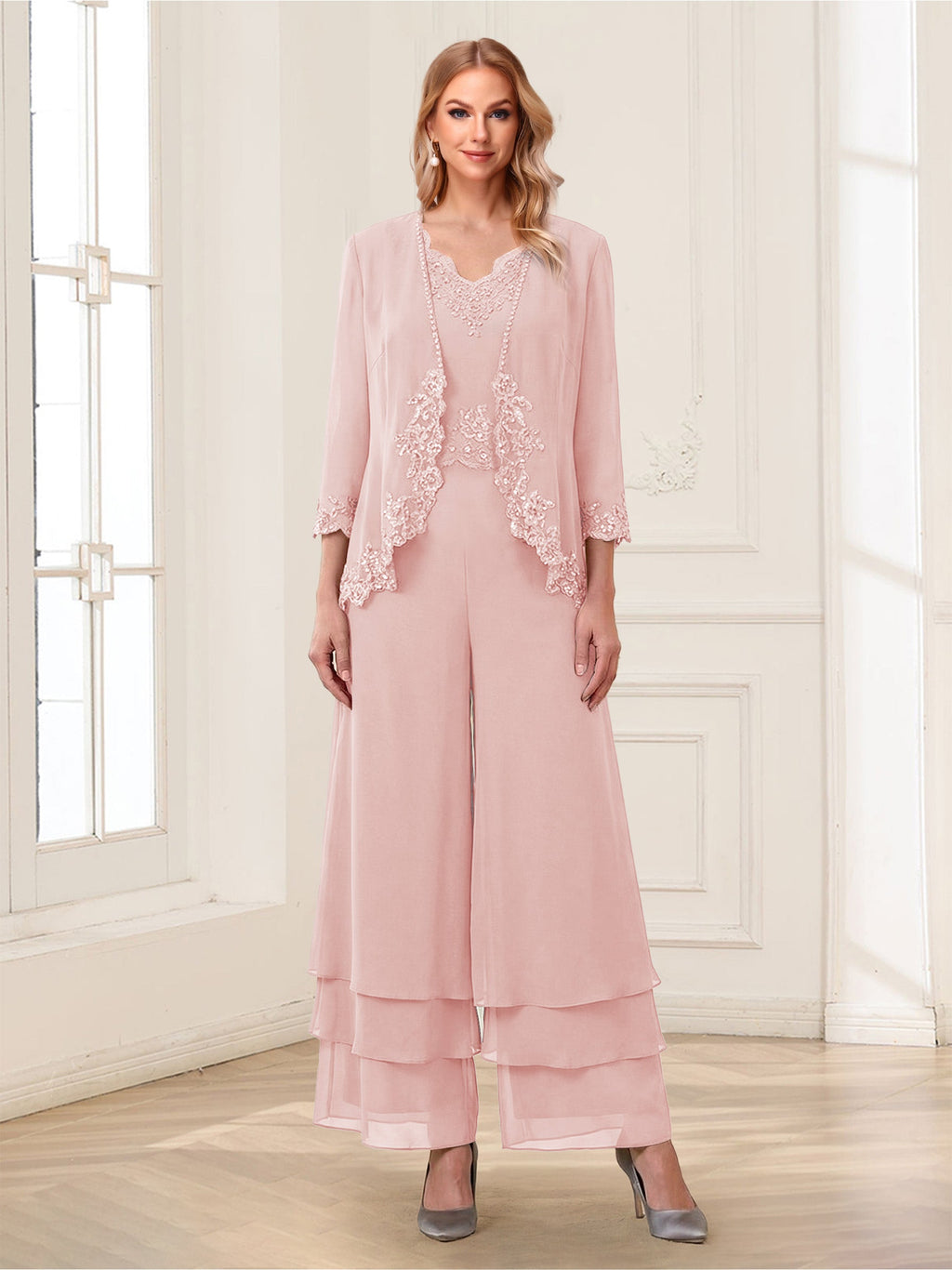 Mila Elise Pearl Pink back view mother of the bride dress