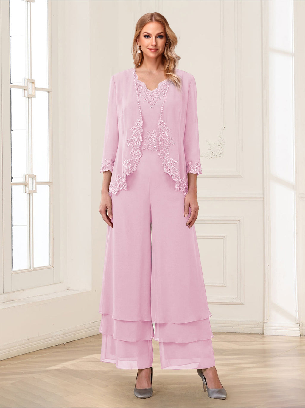 Mila Elise Rose Pink front view mother of the bride dress
