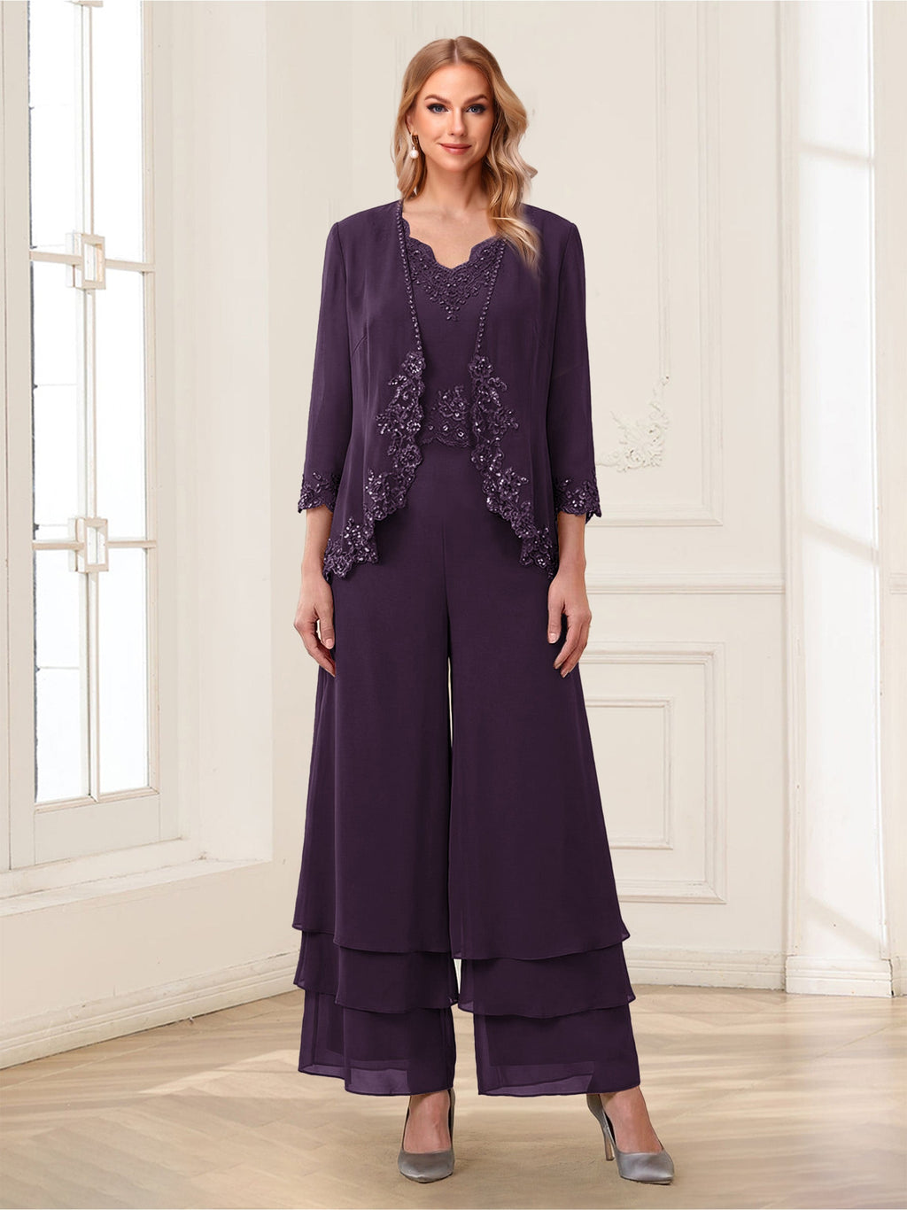 Mila Elise Plum back view mother of the bride dress