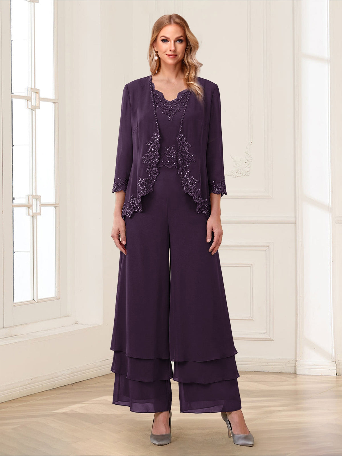 Mila Elise Plum back view mother of the bride dress