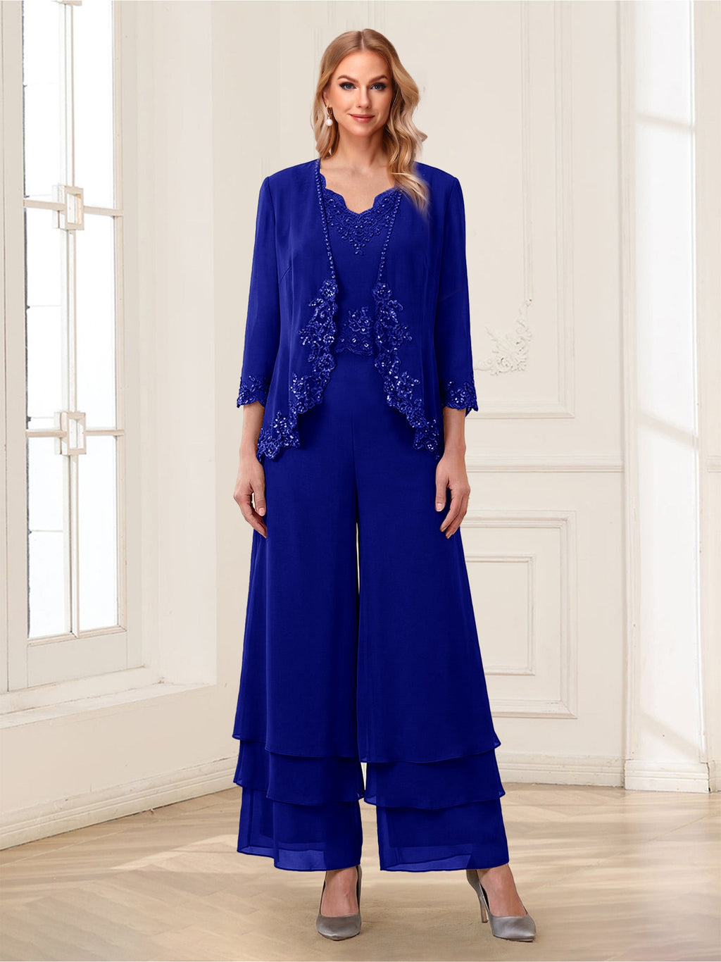 Mila Elise Royal Blue side view mother of the bride dress