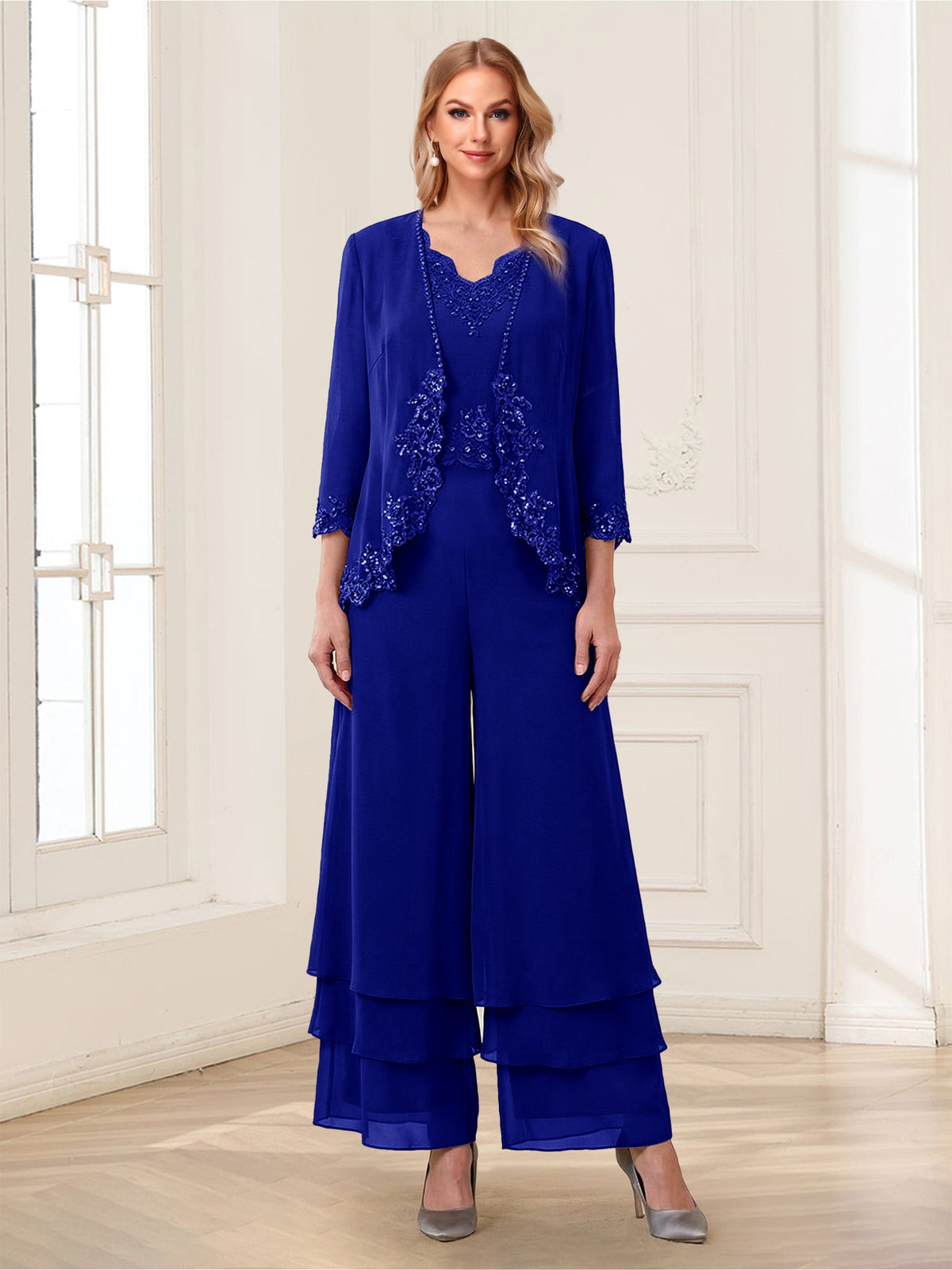 Mila Elise Royal Blue side view mother of the bride dress