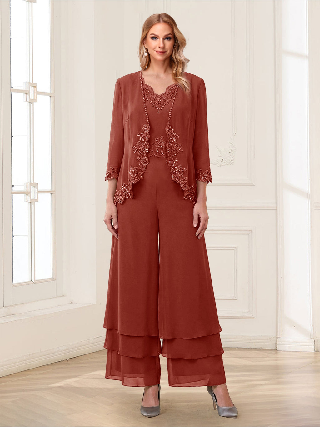 Mila Elise Rust front view mother of the bride dress