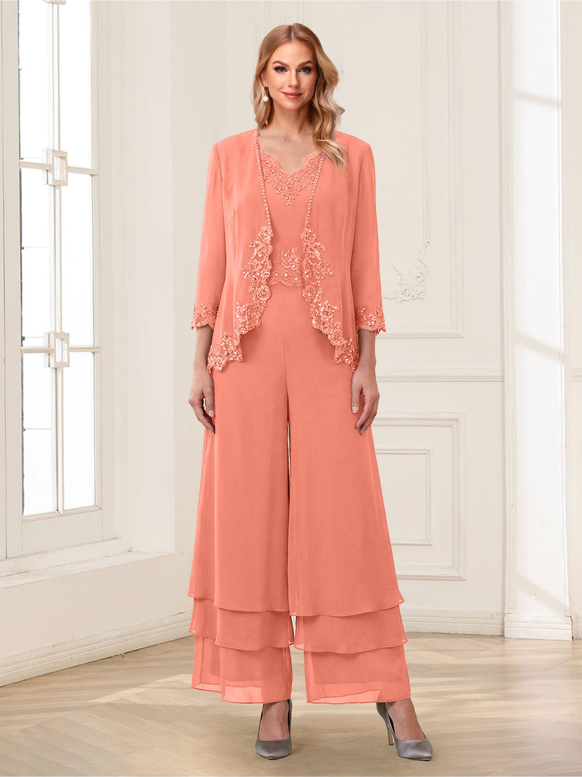 Mila Elise Coral back view mother of the bride dress