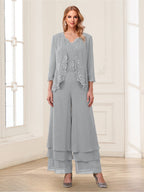 Mila Elise Silver front view mother of the bride dress