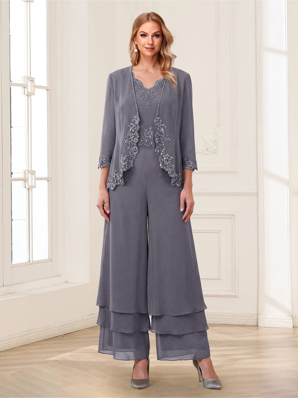 Mila Elise Steel Grey bodice detail mother of the bride dress