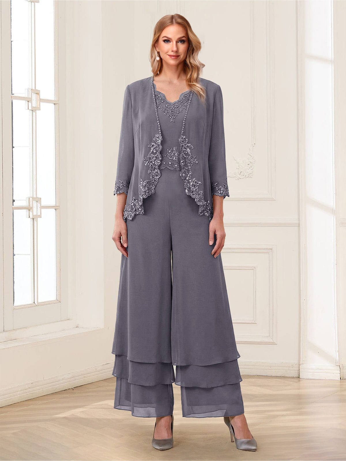 Mila Elise Steel Grey bodice detail mother of the bride dress