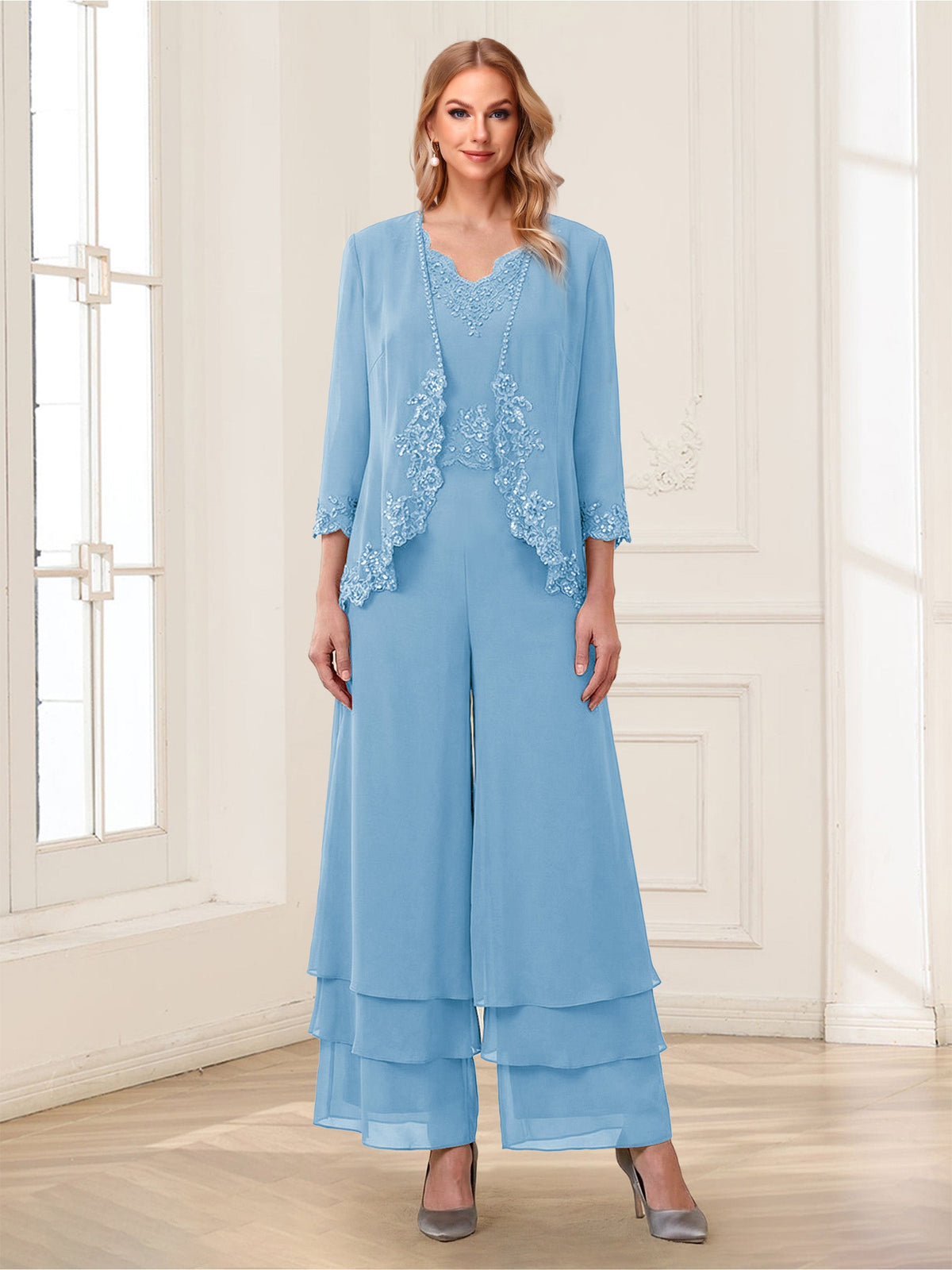 Mila Elise Sky Blue side view mother of the bride dress
