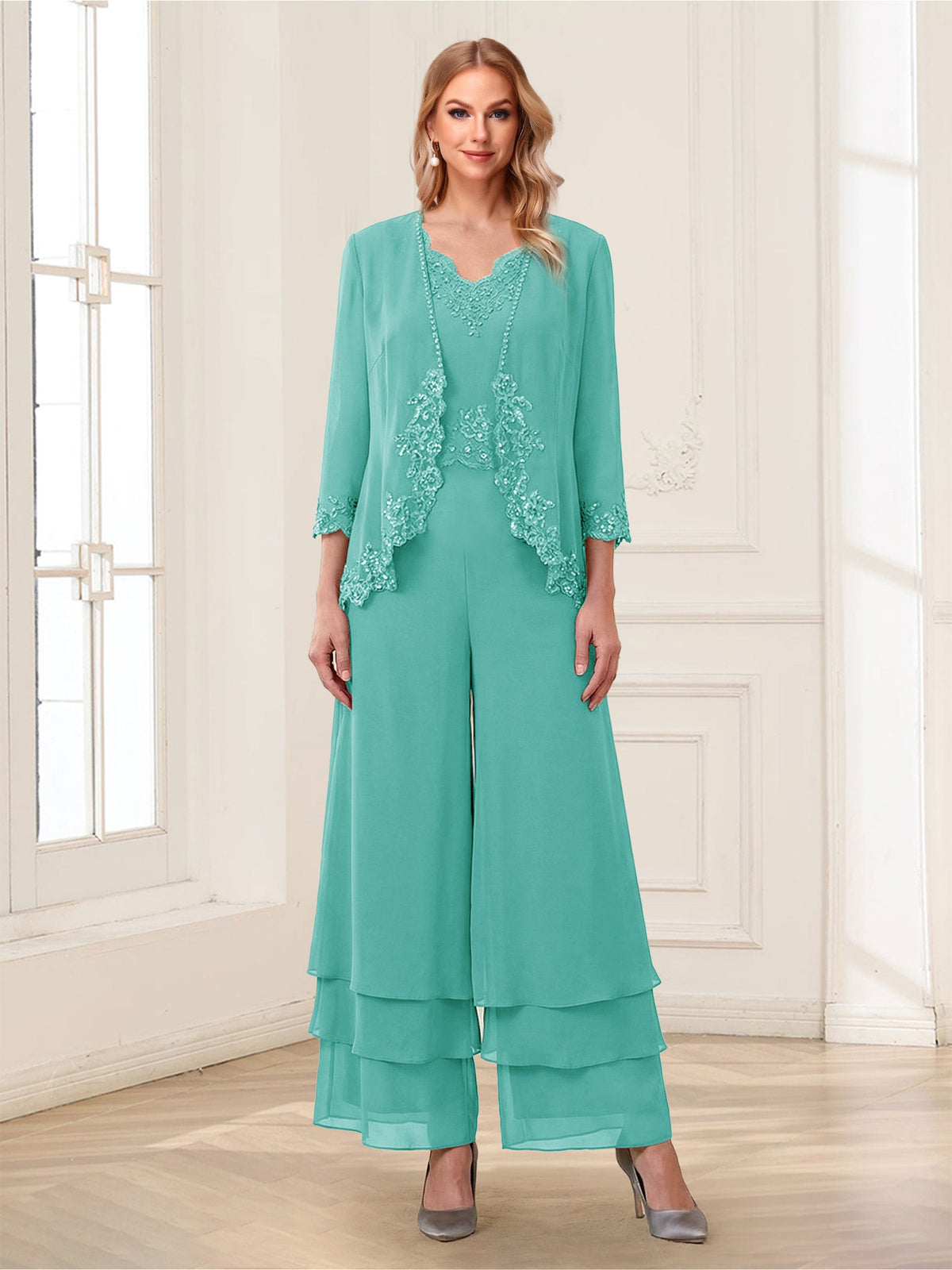 Mila Elise Pool Blue back view mother of the bride dress