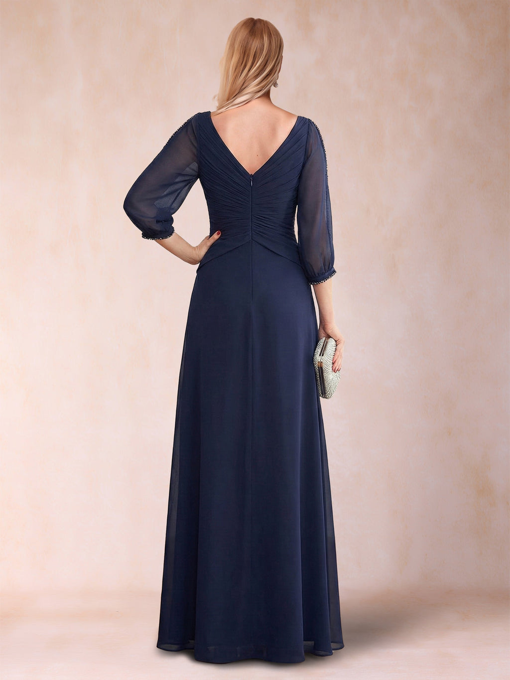 Bianca Claire Navy Blue back view mother of the bride dress