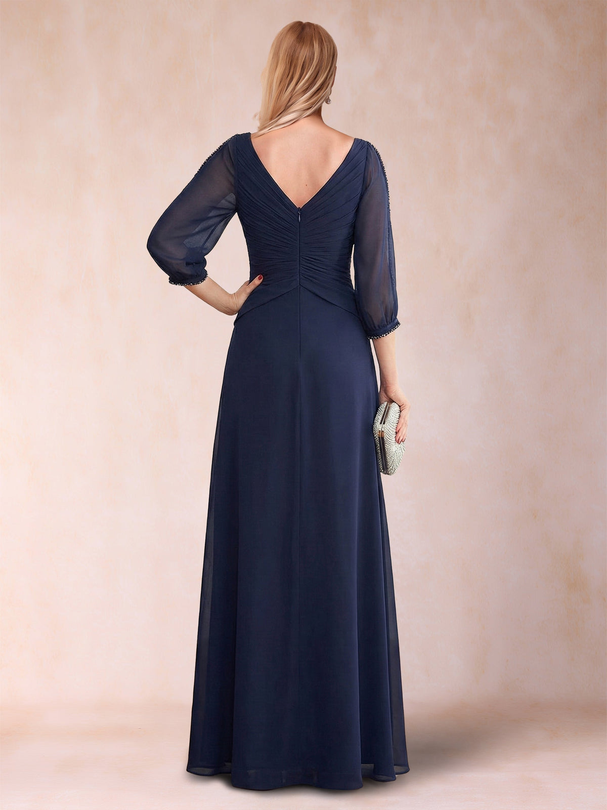 Bianca Claire Navy Blue back view mother of the bride dress