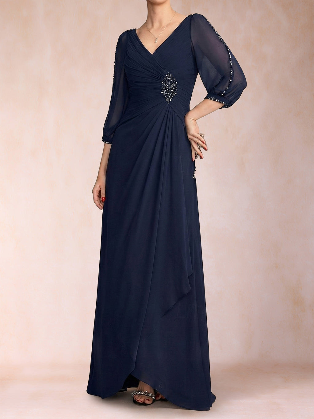 Bianca Claire Navy Blue side view mother of the bride dress