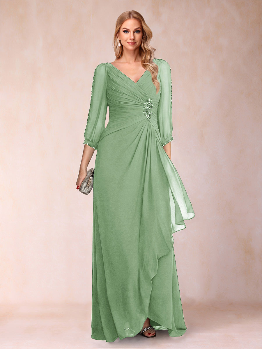 Bianca Claire Sage Green front view mother of the bride dress