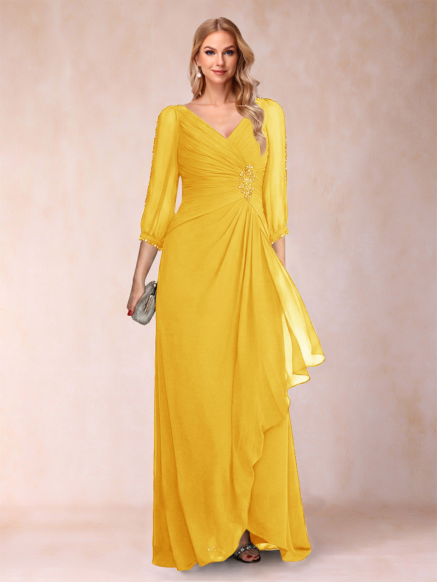 Bianca Claire Gold front view mother of the bride dress
