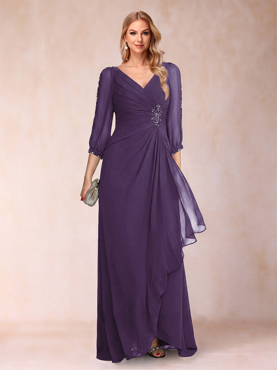 Bianca Claire Grape front view mother of the bride dress