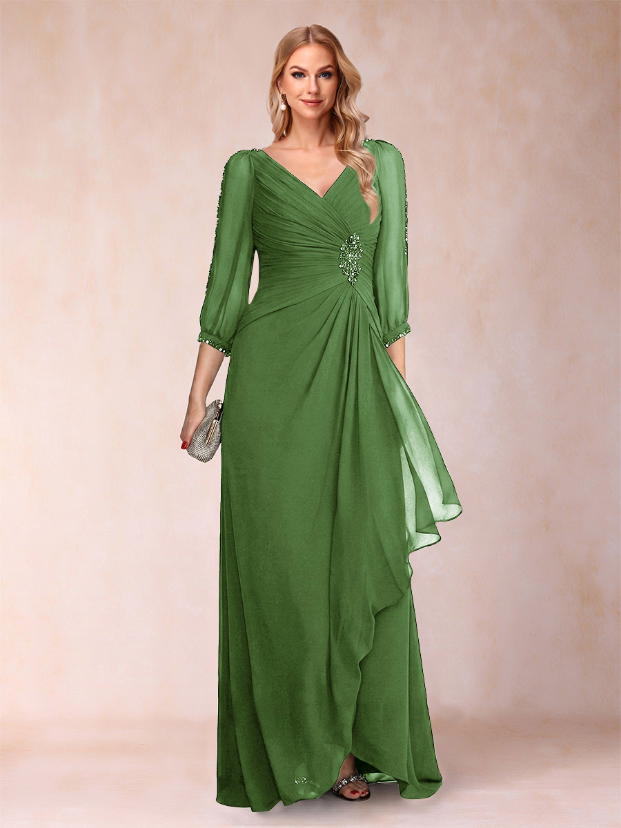 Bianca Claire Olive Green front view mother of the bride dress