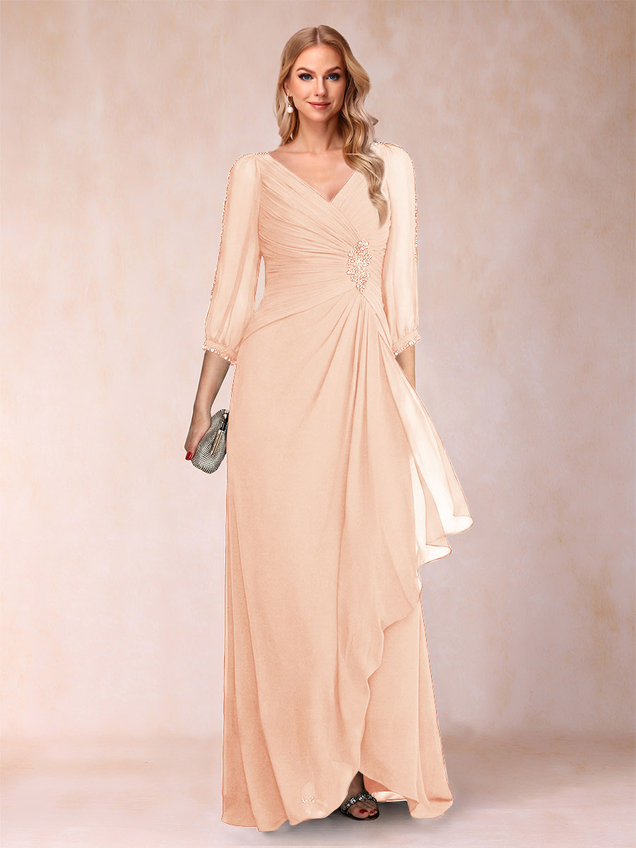Bianca Claire Peach front view mother of the bride dress